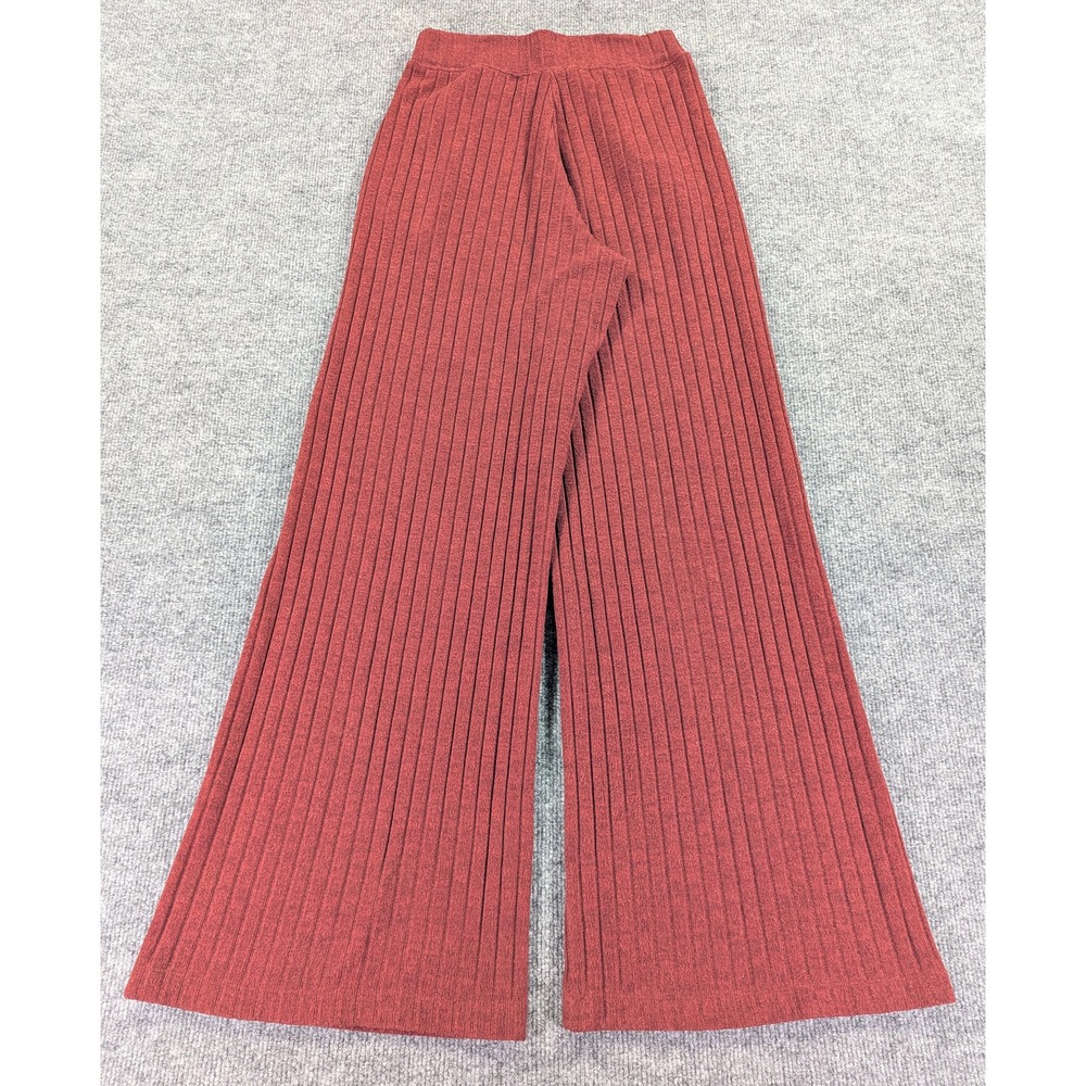 Alo Yoga Ribbed Wide Leg Pants Mahogany Red High Rise Lounge Trousers XS - Picture 3 of 4